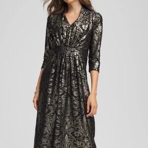 CHICO’S Foiled Knit Pleated Maxi Dress-Size 2 (Large)